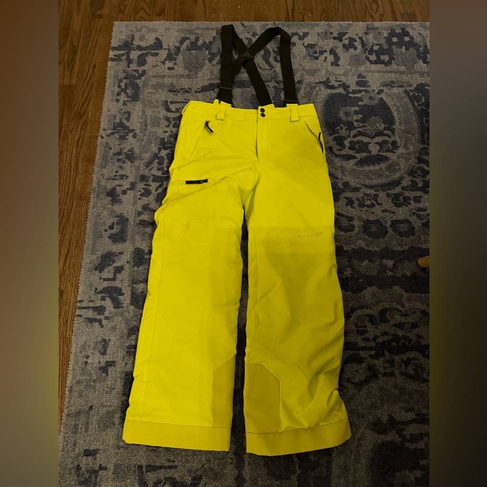 Spyder Neon Yellow Snow Pants with Black Suspenders